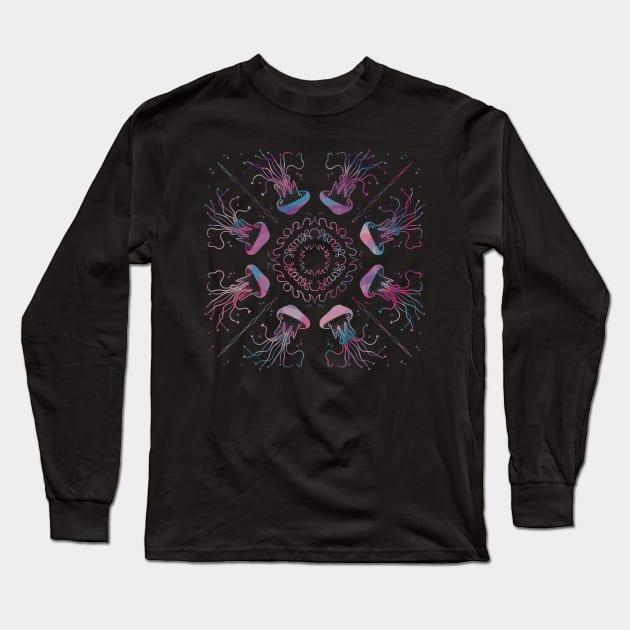 Jellyfish Mandala Long Sleeve T-Shirt by nathalieaynie